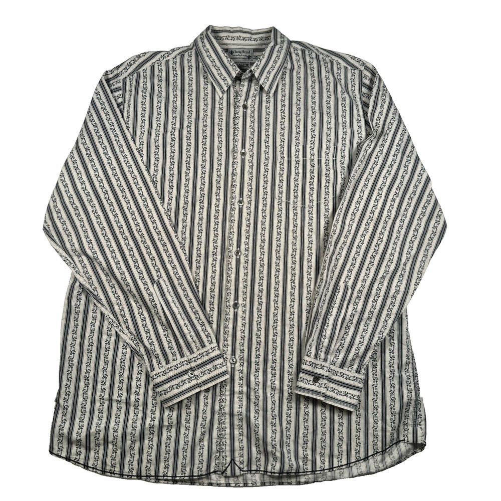 Lucky Brand Men's XL X-Large Blue White Design 100% Cotton Button Down Dress EUC